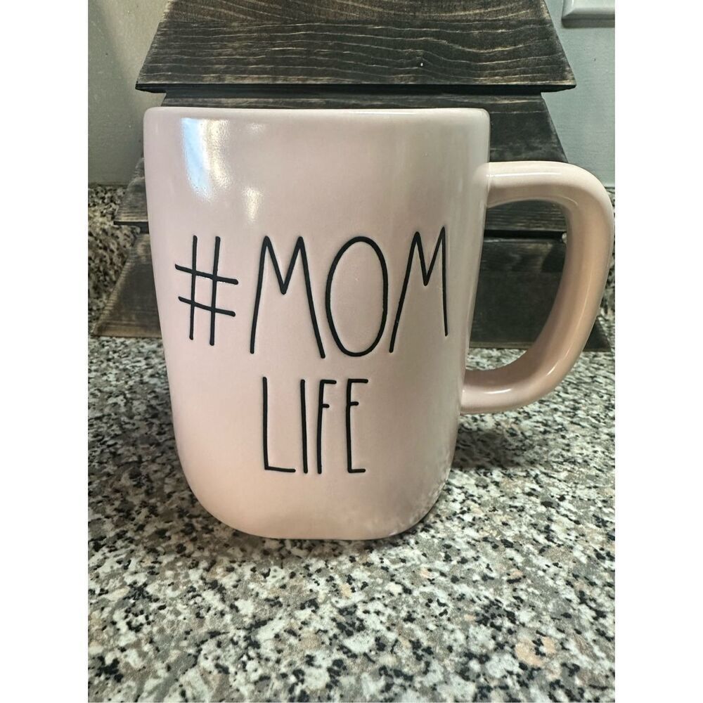 Rae Dunn #MOM LIFE Ceramic Tea Coffee Mug Pink Iridescent